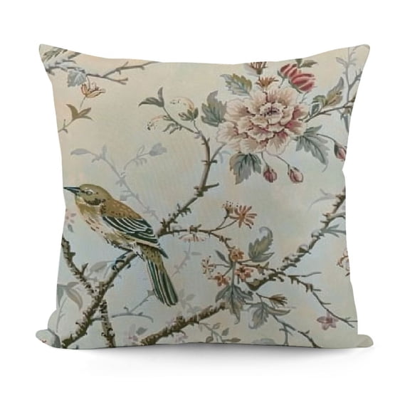 SHANXI Spring Floral Birds Pillow Covers for Chinoiserie Flowers Decor Throw Pillows Brown and White Plant Outdoor Decorative Cushion Cases for Couch Bed Decorations 12x12in