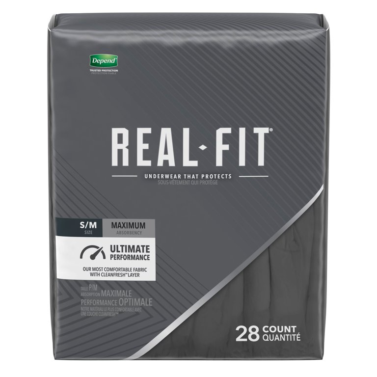 Depend Real Fit Adult Incontinence Underwear for Men, S/M, Black, 56Ct