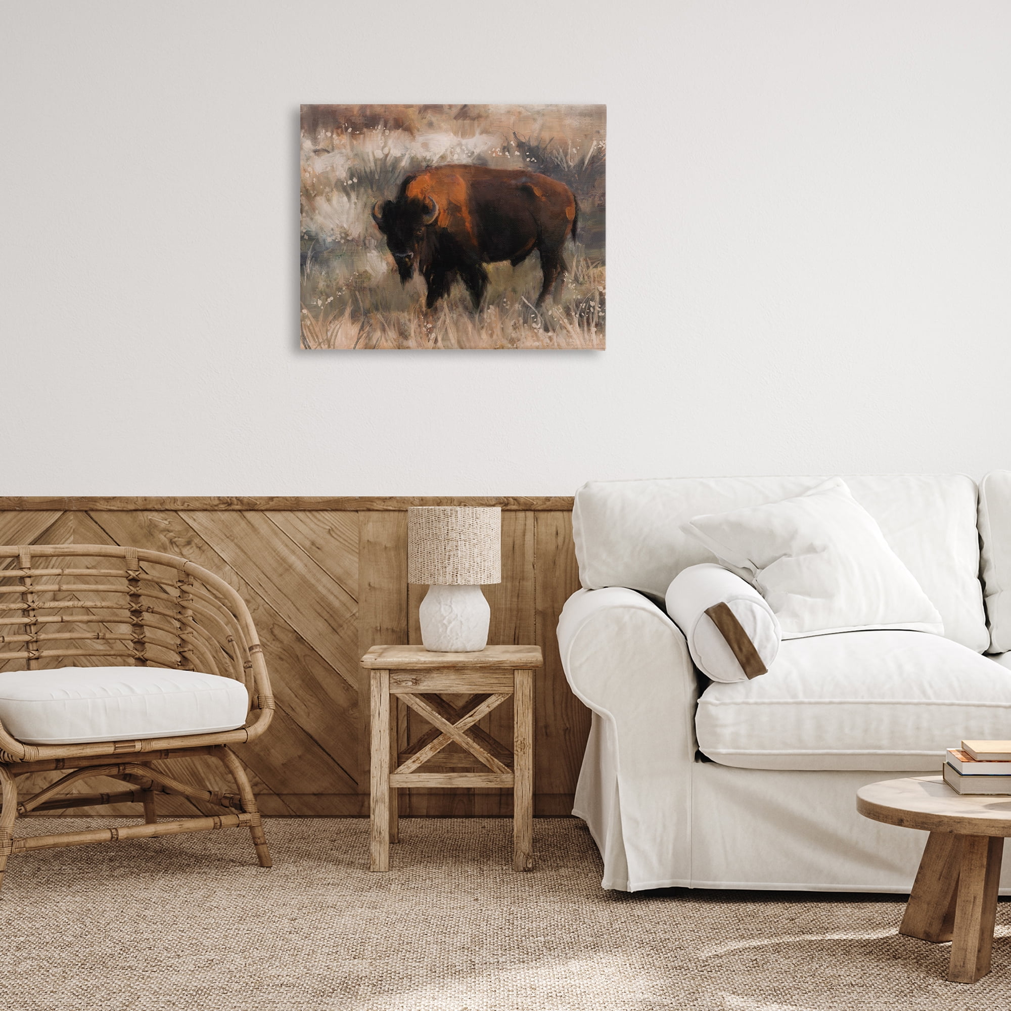 Stupell Industries Traditional Bison Range Animals & Insects Painting Gallery Wrapped Canvas Art Print Wall Art, 30 x 24