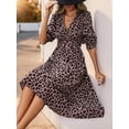 thumbnail image 5 of Women's Leopard Surplice Long Sleeve Midi Dress with Waist Tie featuring wrap style 96% polyester 4% elastane, 5 of 8