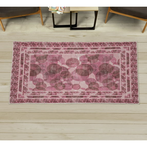 Modern Decorative Rug, Contemporary Style Geometric Design with Blurry Rounds and Dots Abstract Print, Quality Carpet for Bedroom Dorm and Living Room, 6 Sizes, Pastel Pink, by Ambesonne