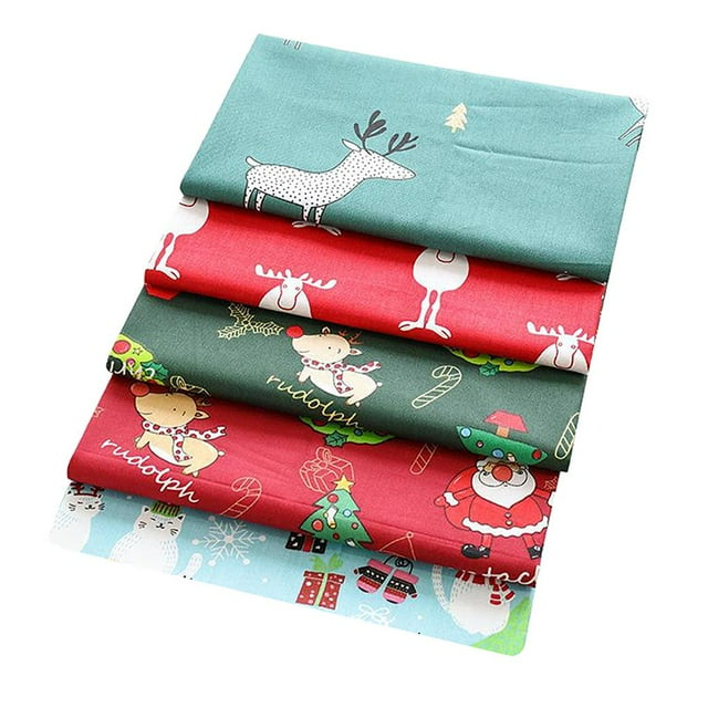 yuksok 5Pc Christmas Cotton Fabric Printed for Sewing Patchwork Elk