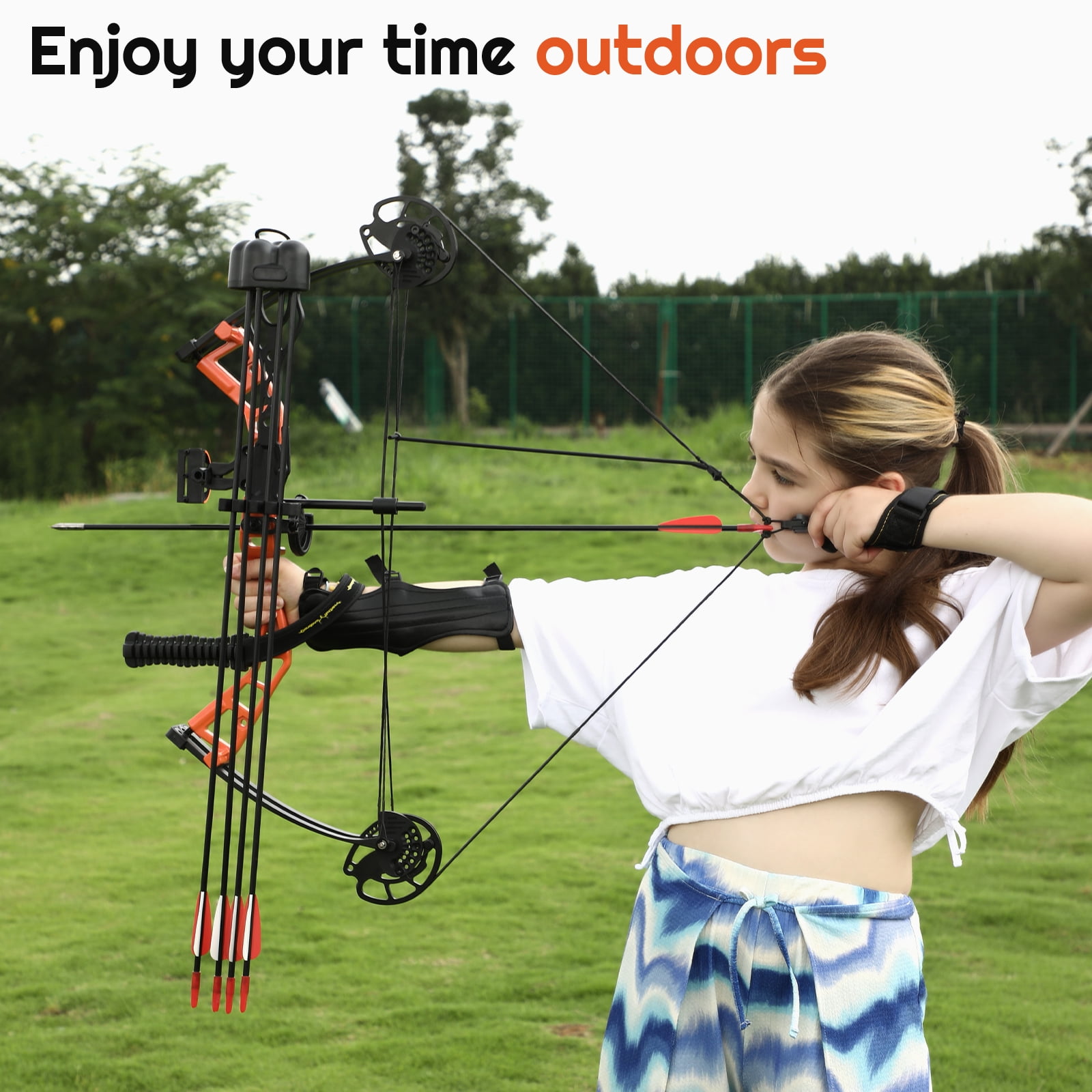 Junior Compound Bow Set for Youth, Kids, Beginners & Women, Lightweight Design, 10-40Lbs Draw Weight, 16"-28" Draw Length, 290fps, Fully Adjustable