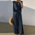 thumbnail image 4 of Women's Summer Leisure And Linen Loose Two Piece Sleeveless Top Loose Wide Leg Pants Two Piece Set Women Insulated Bib Overalls Women Dress And Cardigan Set Women Women Interview Clothes Set Womens, 4 of 5