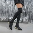 thumbnail image 2 of Dakaela Women's Over The Knee Thigh High Boots Stretch Knit Chunky High Heels Rhinstone Long Fall Boot, 2 of 8
