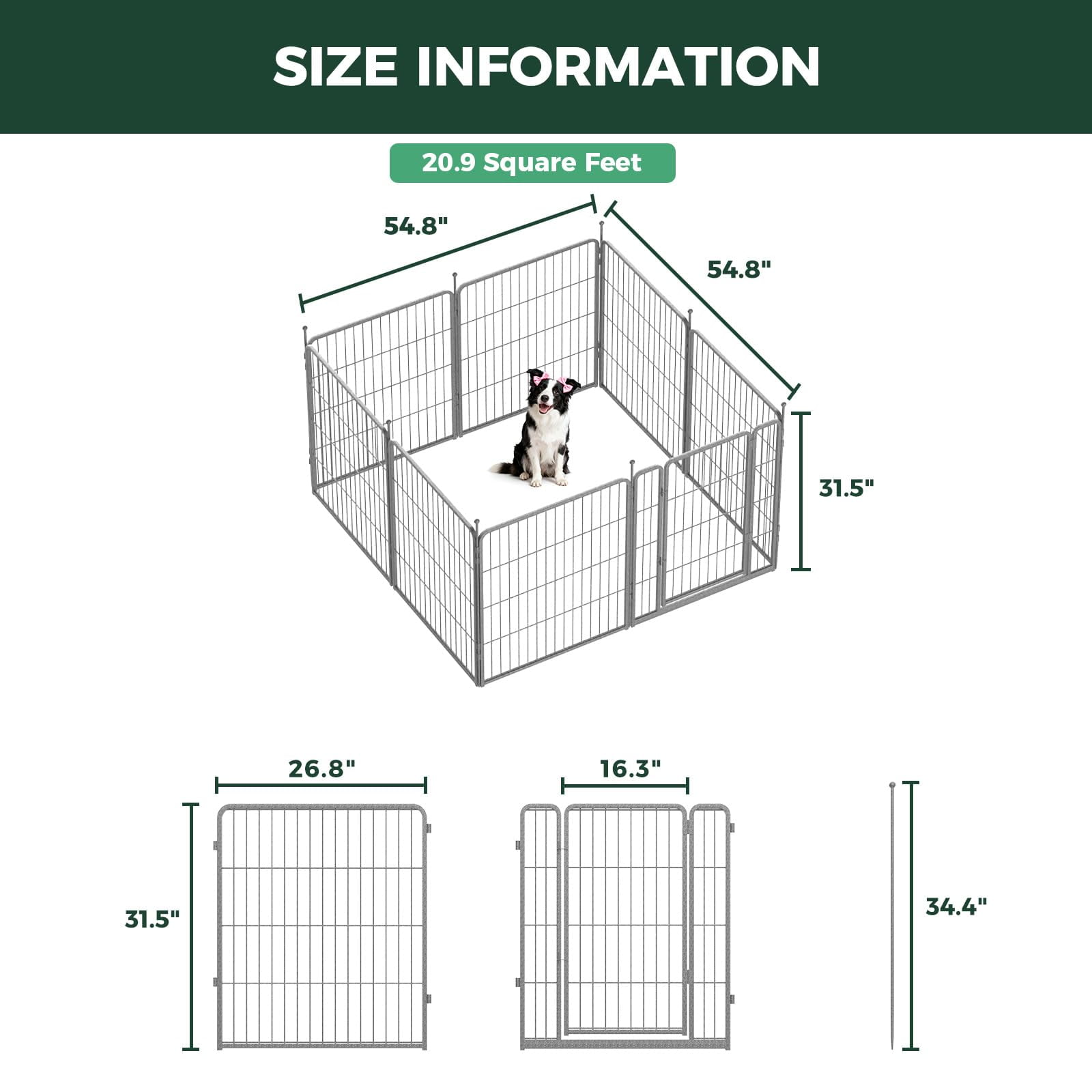 FXW Aster Dog Playpen Designed for Courtyard, RV Camping, 32" 8 Panels for Medium Dogs, Silver