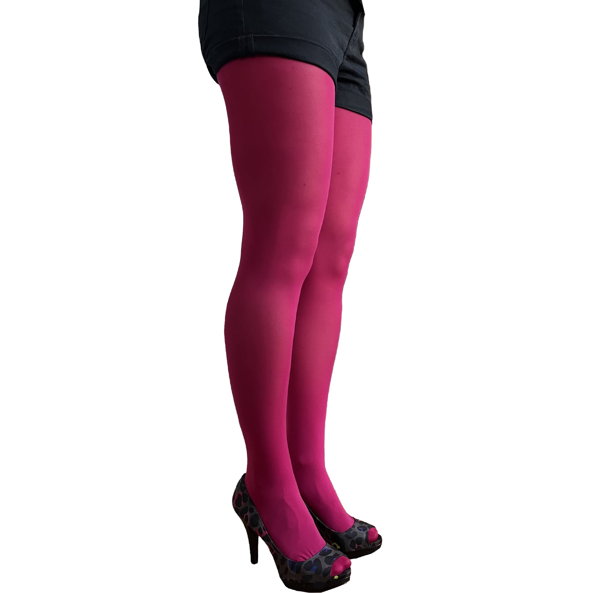 Cherry Pink Opaque Full Footed Tights, Pantyhose for Women