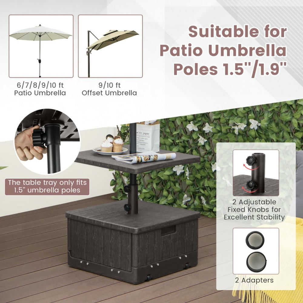 Barara King Umbrella Base, Umbrella Base Windproof, 175 LBS Outdoor Fillable Umbrella Base with Table Tray-Brown