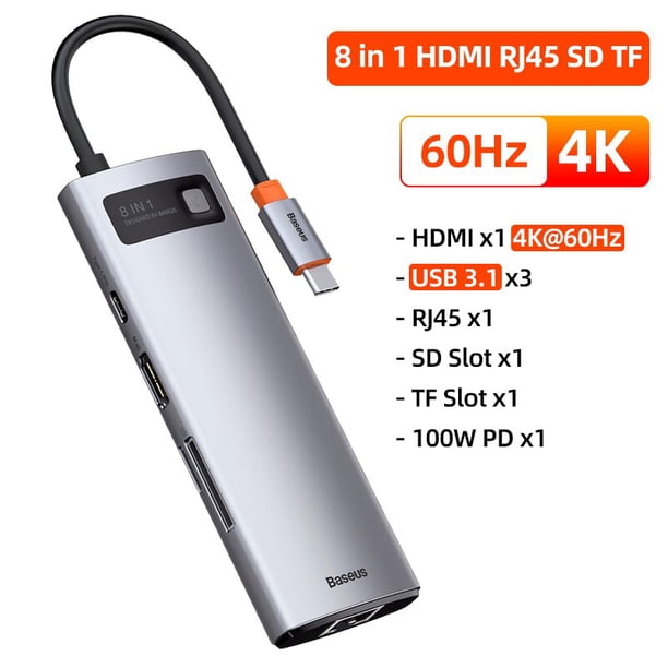 Baseus USB tipo C HUB USB C a HDMI compatible con RJ45 SD Reader PD 100W cargador USB 3,0 HUB para MacBook Pro Dock Station Splitter Tan Jianjun unisex