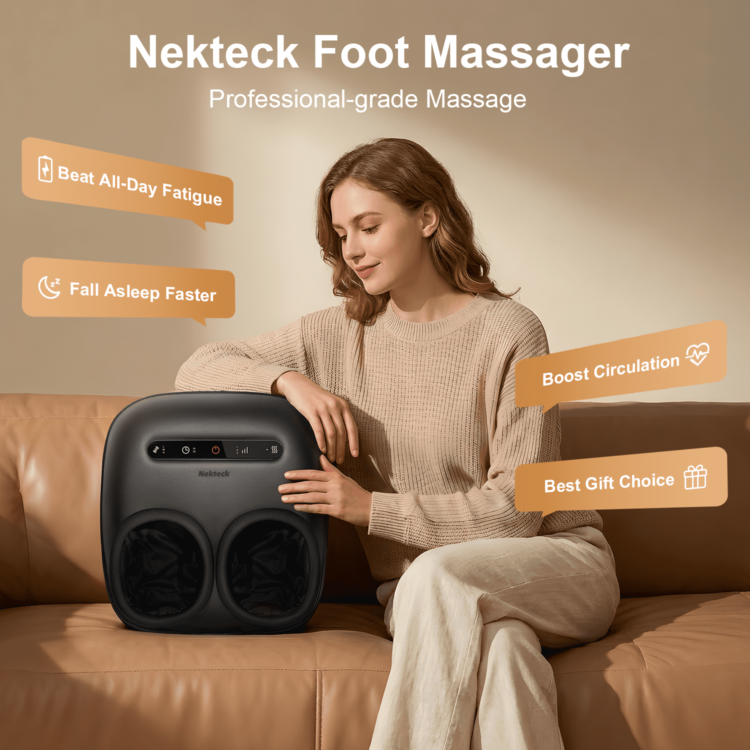 Nekteck Foot Massager with Heat, 2026 New Electric Shiatsu Foot Massage Machine for Your Feet Circulation, Plantar Fasciitis Relief & Neuropathy, 3 Intensity Levels, FSA Eligible Gifts for Men Women