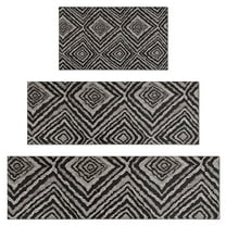 Black and White Geometric Pattern Kitchen Rugs Sets Of 3,Kitchen Runner Rugs Non Skid Washable,Decorative Kitchen Floor Mats for Kitchen,Sink,Laundry,17"x30"  17"x47"   17"x59"