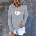 thumbnail image 2 of Cropped Hoodie Women Fall Loose Hooded Long Sleeve Puff Cold Shoulder with Pocket Heart Print Cotton Sweatshirt Hoodies(Grey,M), 2 of 5