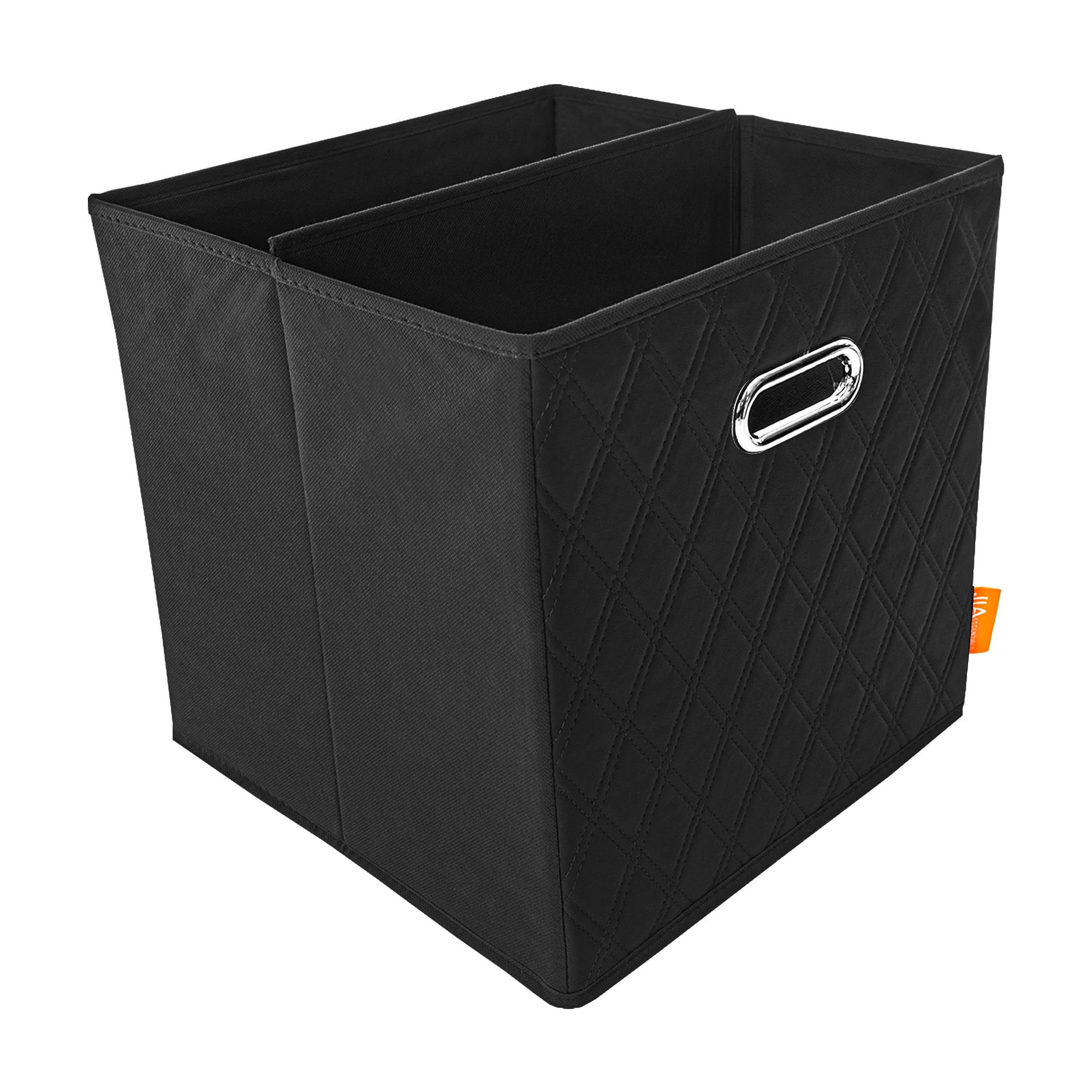 JIAessentials Set of 4 Foldable Faux Leather Cube Storage Bins Collapsible Baskets 12 inch with Dual Handles - Black Medium