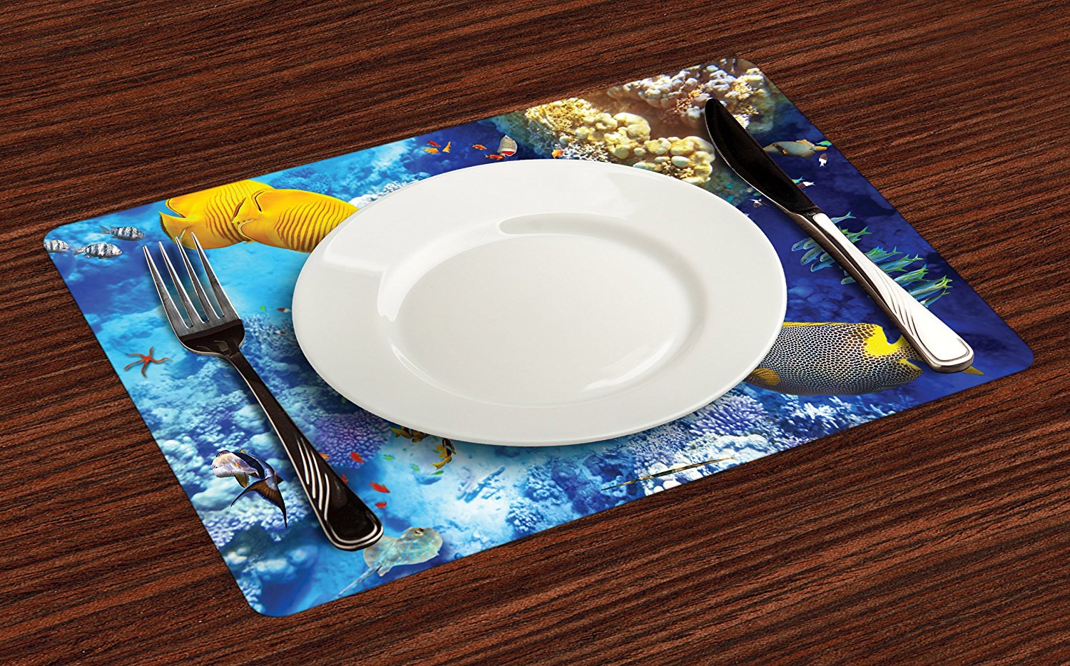 Ocean Place Mats Set of 4 by , Wild Underwater Sea Animal Aqua World