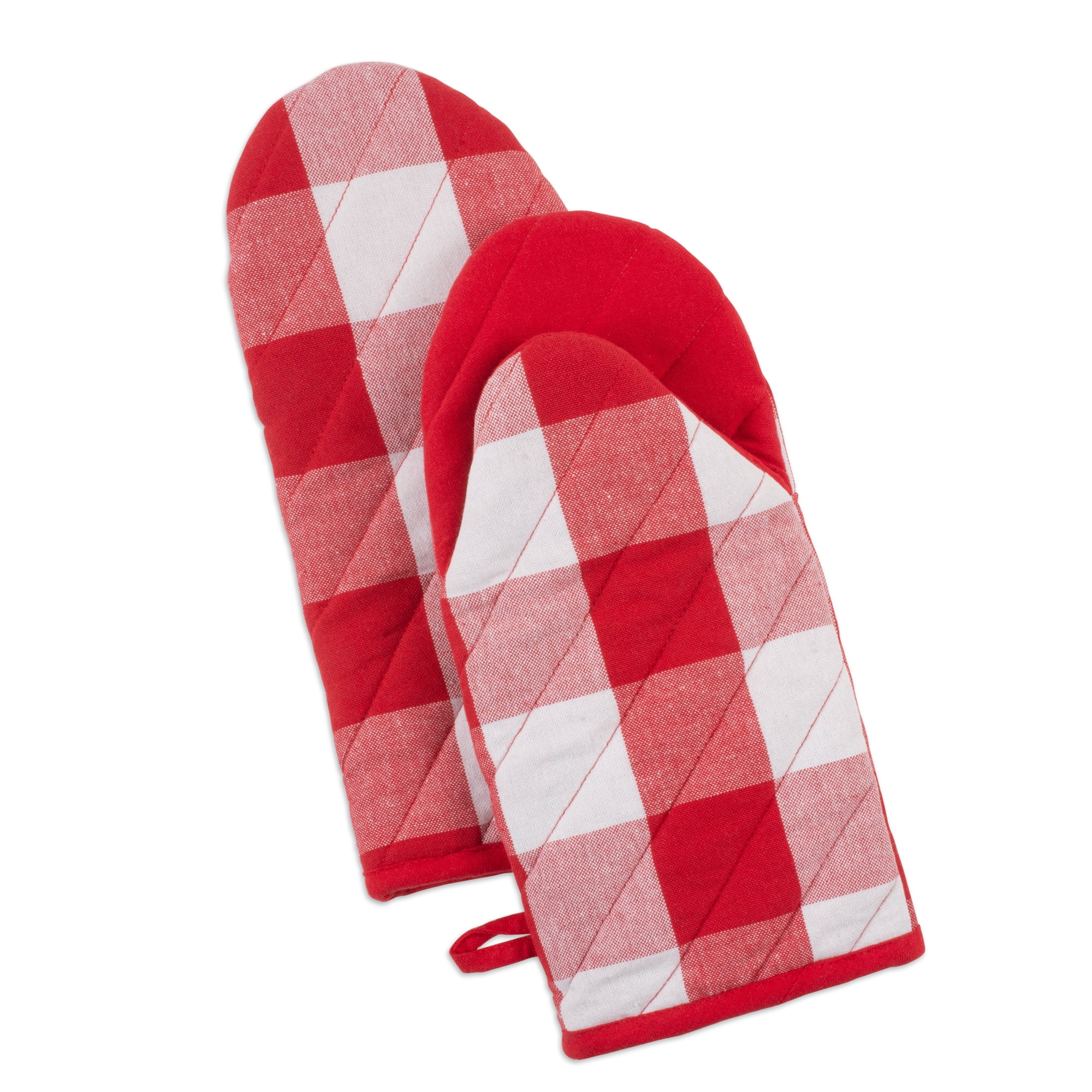 DII Red White Buffalo Check Oven Mitt Set Of 2 13x6 100 Cotton 