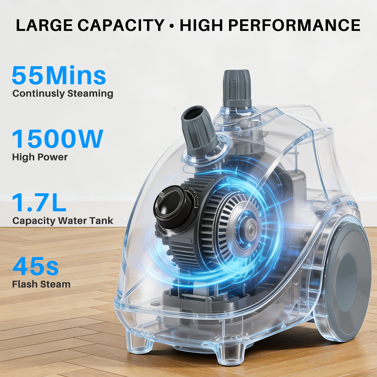 Beddle Steamer for Clothes with Stand,1500W Powerful Garment Steamer with Roll Wheels, 1.7 L Water Tank,Auto Shut-off, Gray