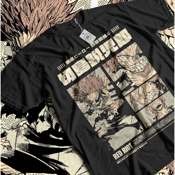 Reprint Rare Eijiro Kirishima T-shirt Red Riot My Hero Academia Anime Gift Shirt All Size