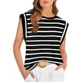 thumbnail image 2 of FJUCHAI Womens Striped Tees Shirts Summer Loose Vests Shirts Women Sleeveless Knit Shirts Crew Neck Tops Shirt, 2 of 9