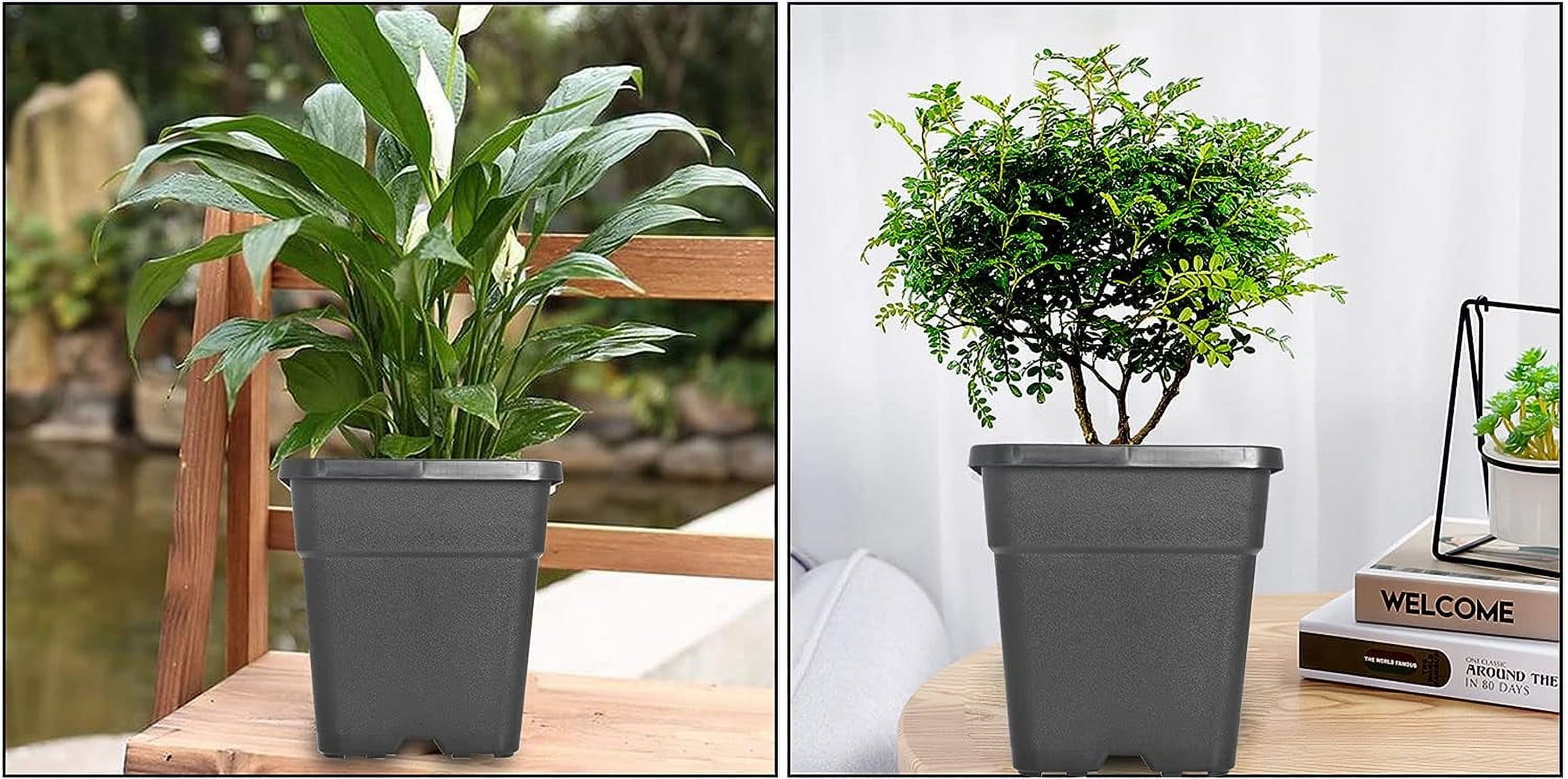 PET-U 10 Gallon 5 Pcs Square Plastic Plant Pots Flexible Nursery Pot Planter Nursery Pots Suitable for Flower Vegetables Succulents Black