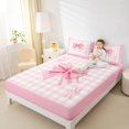 thumbnail image 4 of Manfei Initial M Letter Bed Sheets, Cartoon Dreamy Bowknot King Sheets, Girly Pink Buffalo Plaid Sheet Set, Super Cozy Room Decor, 4-Piece, 4 of 7