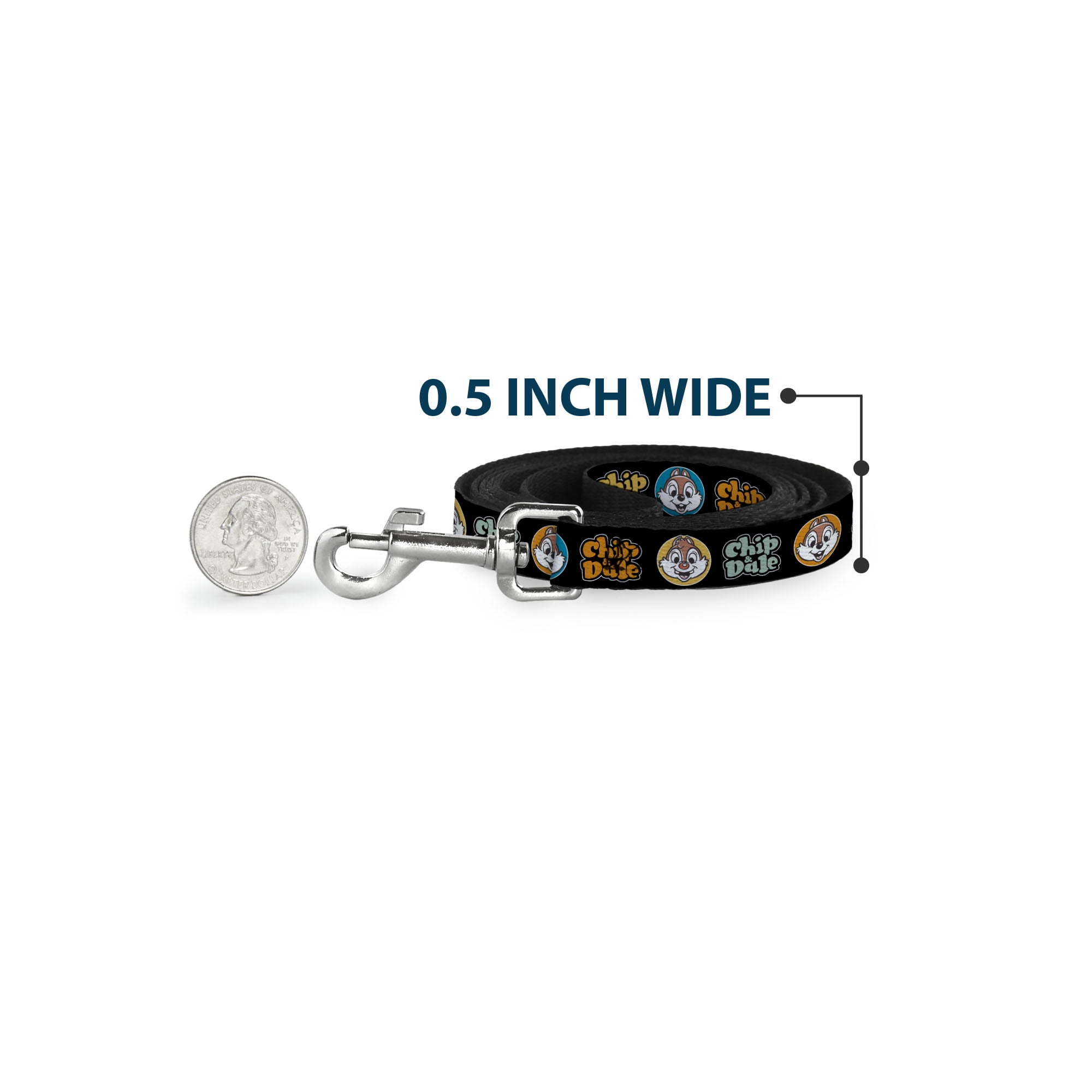 Disney Pet Leash, Dog Leash, Chip and Dale Expression Bubbles Black Multi Color, 6 Feet Long 1.0 Inch Wide