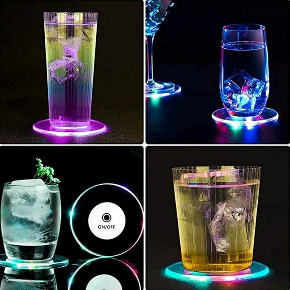 LINLIN LED Coaster, 3 Pcs LED Car Coasters Light Up Coaster led Coasters for Drinks Car LED Bottle Lights Bottle Glorifier Acrylic Luminous Coasters for Parties Weddings Bar