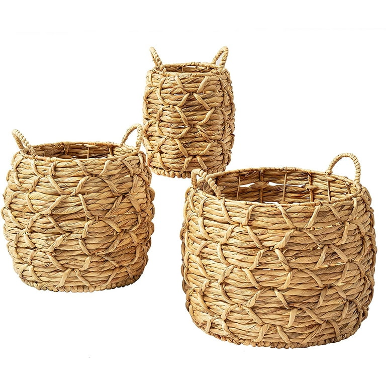 Artera Large Wicker Storage Basket - Set of 4 Woven Water Hyacinth Baskets  with Handle, Large Rectangular Natural Nesting Storage Bins for Bedroom