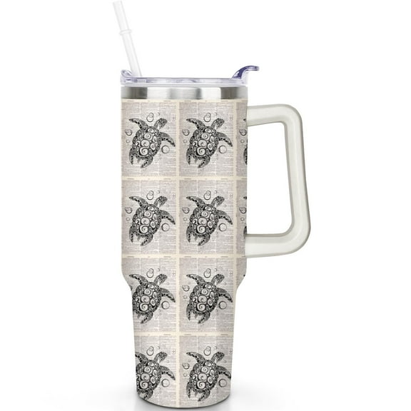 40oz Turtle Tumblers Handle Flip Straw Lid Travel 40 oz Turtle Tumbler with Lids Straws Vacuum Insulated Leak Proof Cup Mug Gifts for Men Women