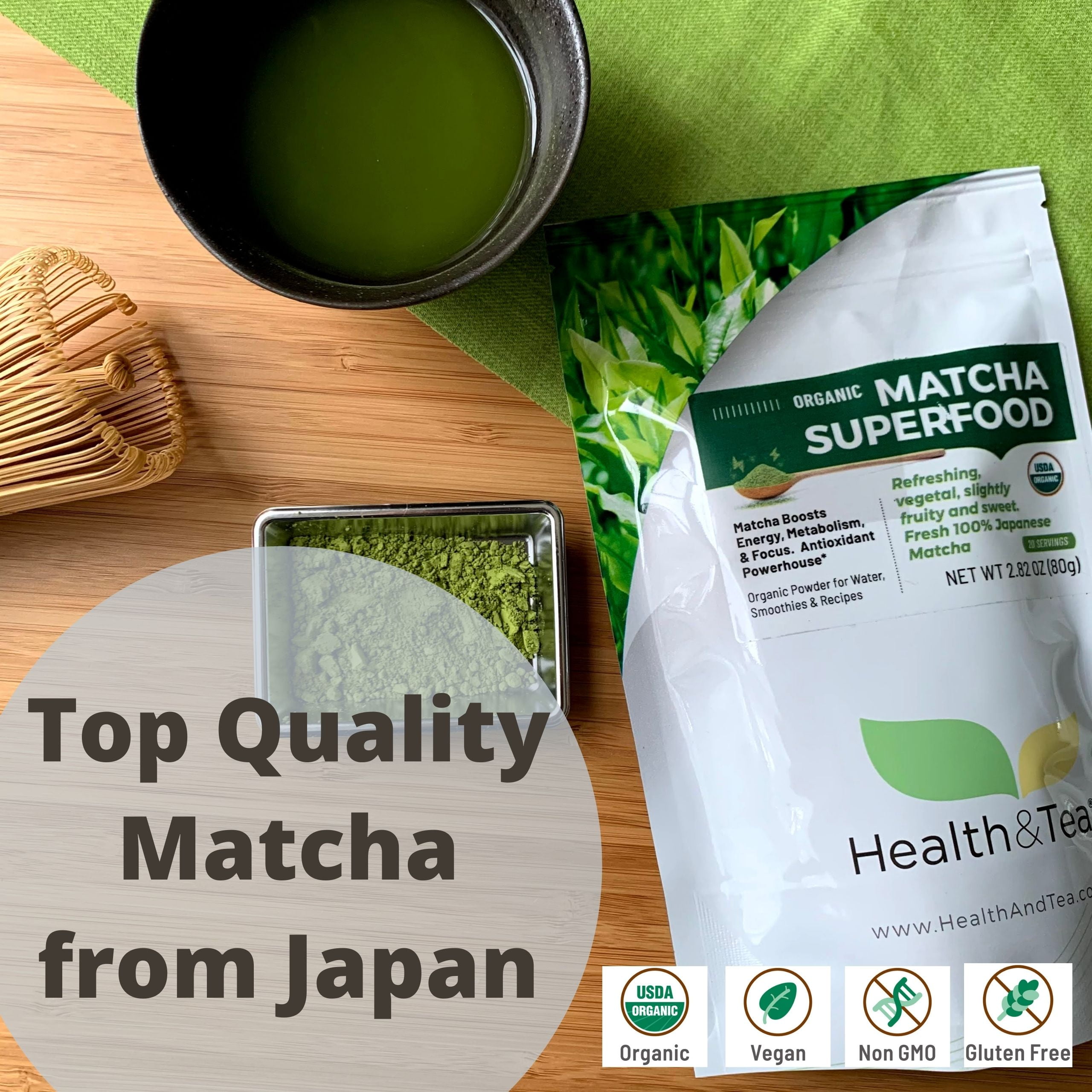 Health&Tea Matcha Superfood, Organic, Japan Premium Matcha, 80 Servings, 2.8oz