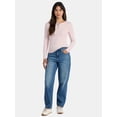 thumbnail image 2 of Time and Tru Women's Ribbed Henley Shirt with Long Sleeves, Sizes XS-XXXL, 2 of 5