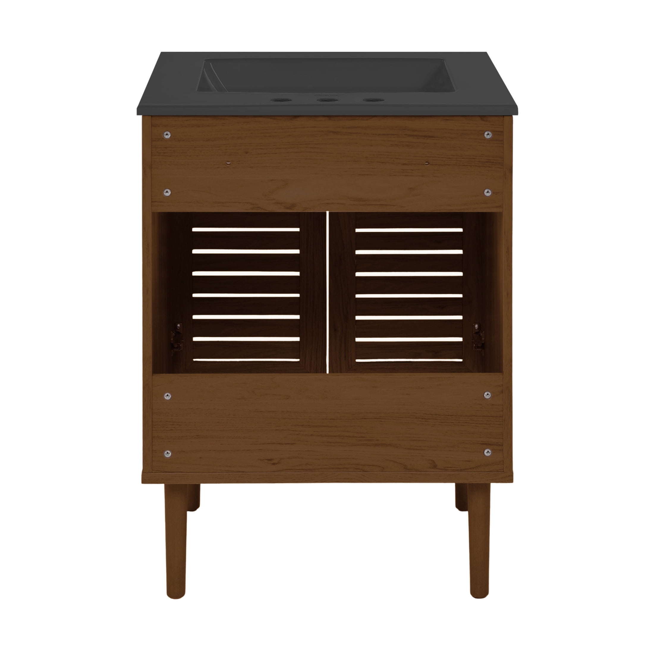 Bron 24" Freestanding Bathroom Vanity in Brown Oak with Black 3-Hole Widespread Sink Top