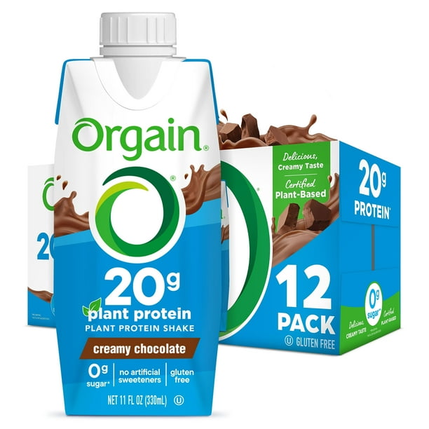 Orgain Organic Vegan Protein Shake, Creamy Chocolate - 20g Plant Based Protein, Ready to Drink, Fruits & Vegetables, Gluten Free, Kosher, No Soy or Dairy Ingredients, 11 Fl Oz (Pack of 12)