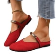 thumbnail image 2 of UDAUDU Womens Flats Mules Elegant Dressy Closed Toe Slip On Leather Shoes Adjustable Buckle Strap Mary Jane Casual Office Shoes Red US 9, 2 of 9