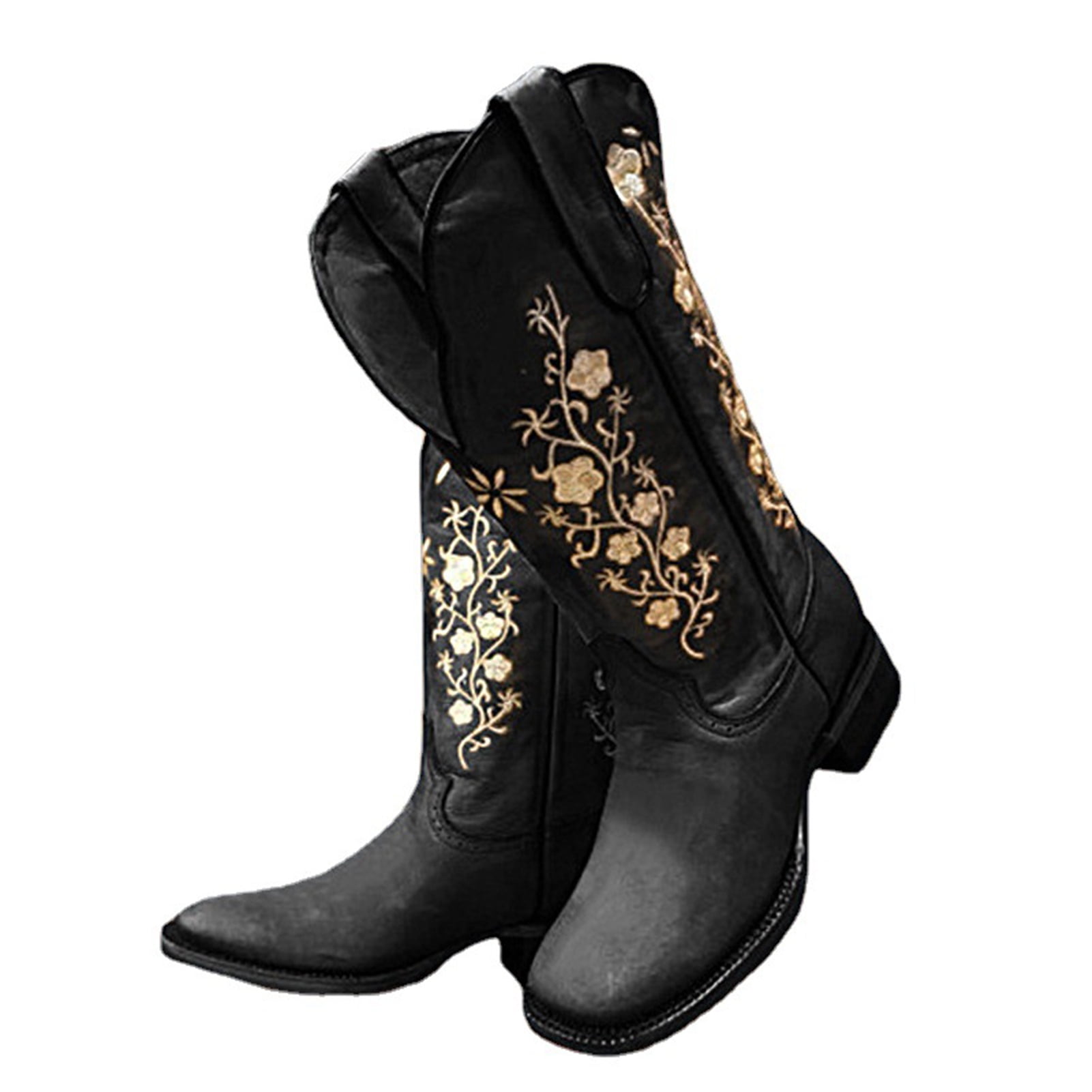 IKemiter Women s Cowboy Cowgirl Boots Modern Western Embroidered Wide Calf Square Toe Cowboy Boot for Women New Walmart