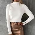 thumbnail image 2 of Hfyihgf Women's Mock Turtleneck Sweater Long Sleeve Ribbed Cable Knit Pullover Slim Fit Soft Jumper Tops（White,XXL), 2 of 8