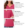 thumbnail image 4 of SHOWMALL Women's Plus Szie Tops V Neck Loose Fit Short Sleeve Rose Red 1X Casual Blouse for Summer Relaxed Style Shirts Everyday Wear Outfit, 4 of 6