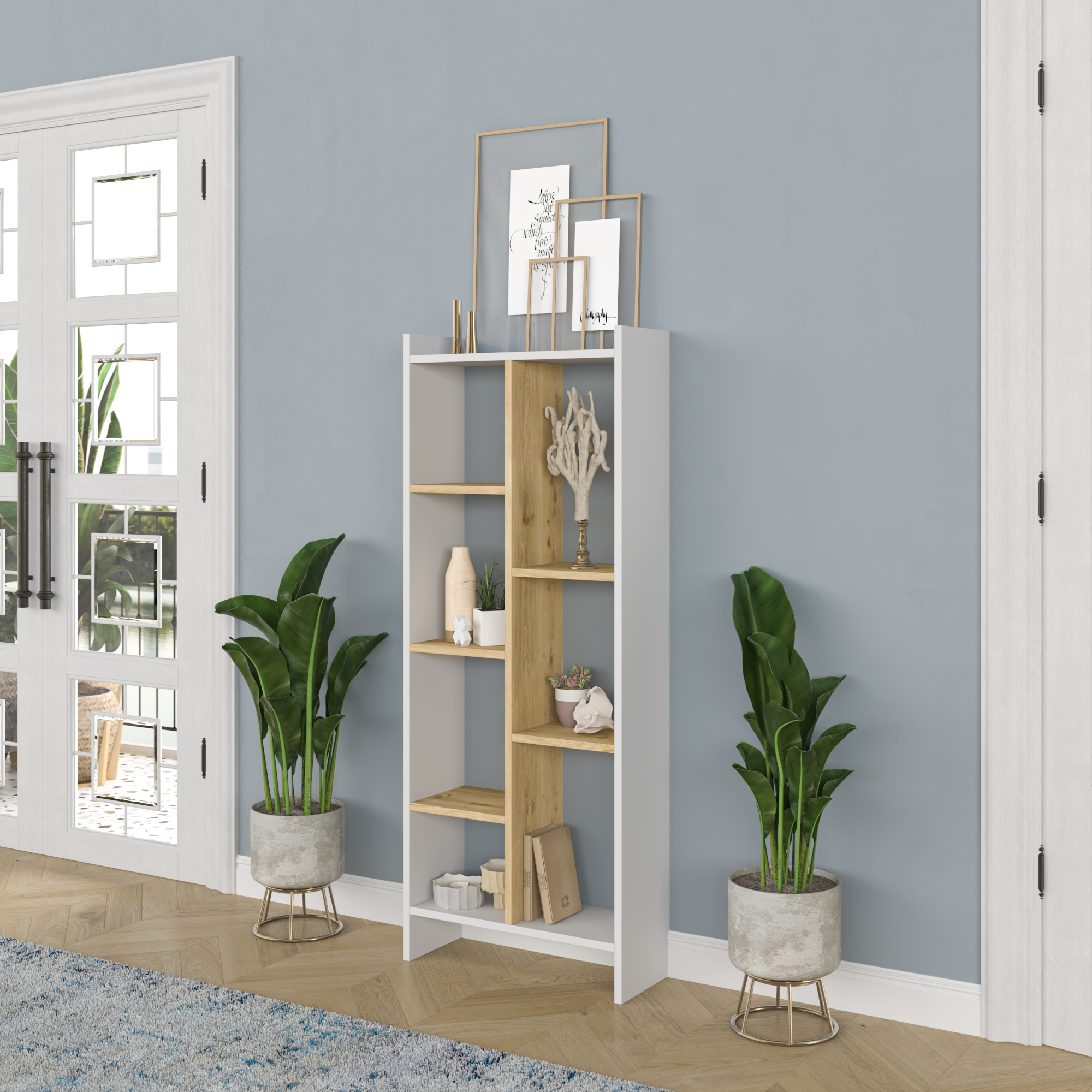 Ada Home Decor Eden 4 Tier Open Shelf Modern Bookcase, Oak/White