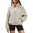 thumbnail image 6 of Enjoytime Fleece Jacket Women Lapel Long Sleeve Full Zip Up Short Coat Casual Warm Cozy Fall Winter Outwear with Pockets, 6 of 8
