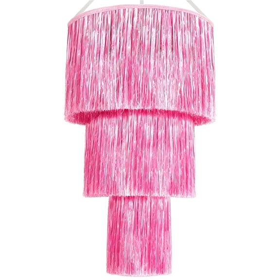 RUINIXCW 3 Tier Pink Tinsel Fringe Chandelier Shiny Disco Ball Fake Chandelier Hanging Party Decorations Ceiling Hanging Decor for Wedding Bridal Shower Anniversaries Birthday 80s 90s Themed Party
