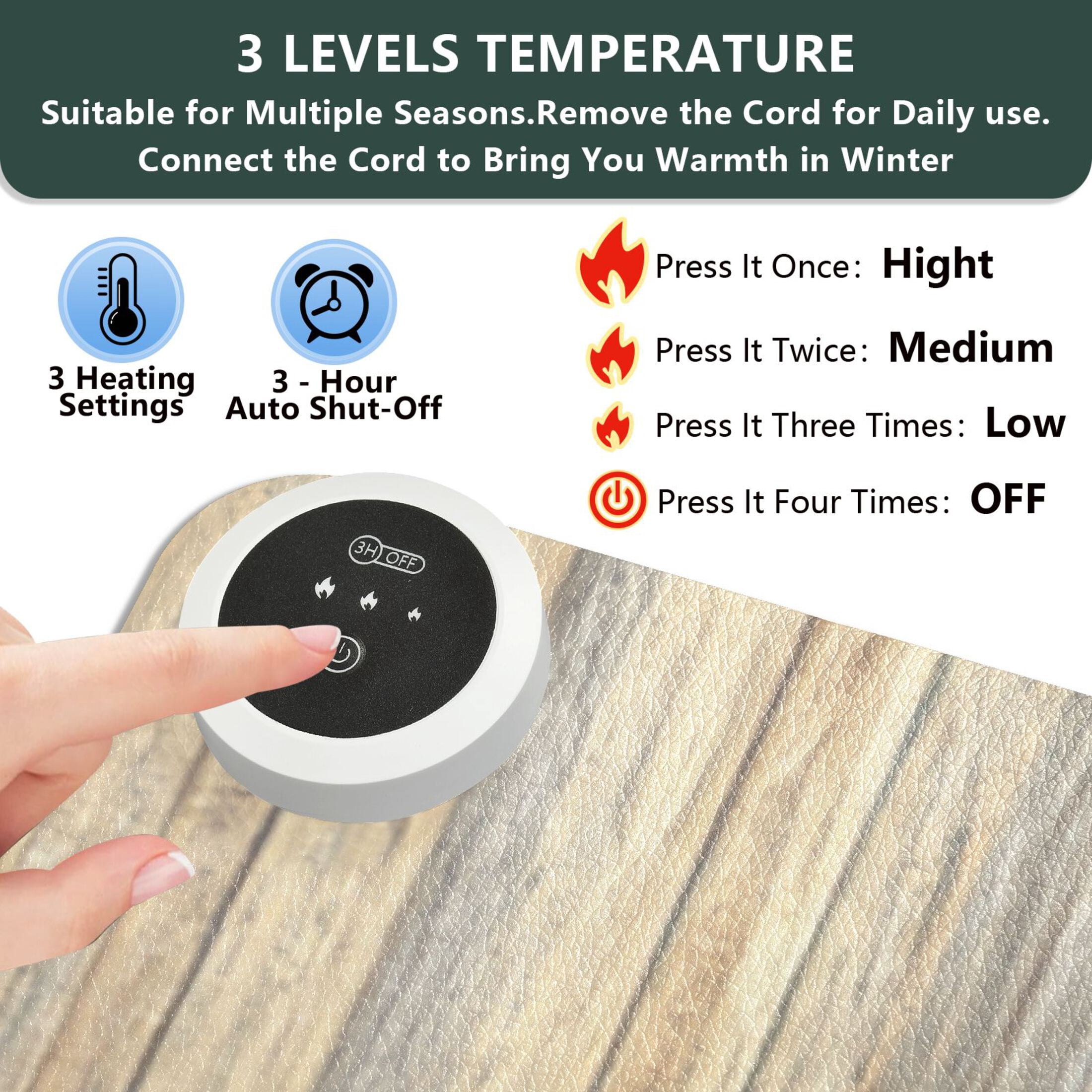 Large Heated Desk Mat Mouse Pad 31.5"x13"PU Leather Graphene Heating Desk Warmer with 3 Temperature Settings 110V US Plug Non-Slip Warm Pad for Home, Office, and Gaming Warm Beige Wood Pattern
