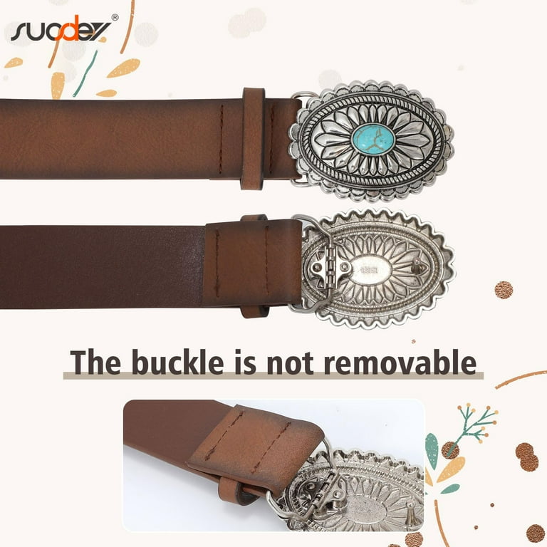 SUOSDEY Turquoise Buckle Western Leather Belt for Women Men SUOSDEY Turquoise Buckle Western Leather Belt for Women Men