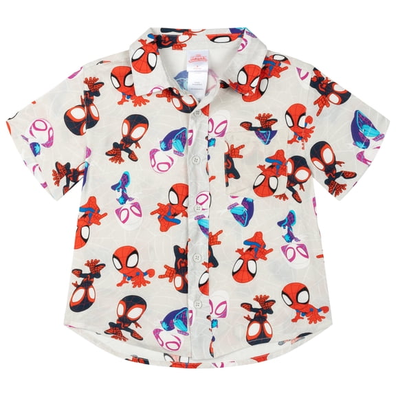 Marvel Spidey and His Amazing Friends Spider-Man Miles Morales Ghost-Spider Hawaiian Button Down Shirt Toddler to Little Kid