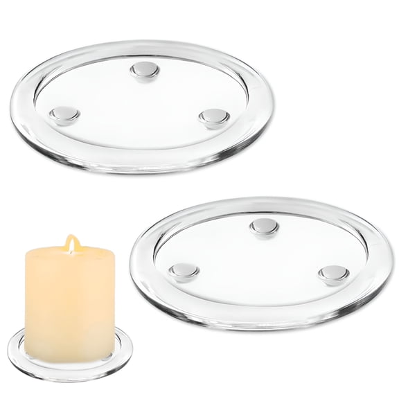 HIBIBUD 2026 New 2 Pcs Round Clear Glass Candle Holder,Transparent Glass Candle Holder 4Inches/10Cm Pillar Stand,Candle Tray Decorations Candle Pedestal Base for Wedding Parties Home Party