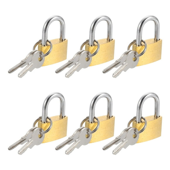 Uxcell Solid Brass Padlock with Keys, 6 Pcs 7/16" Wide Body Waterproof Rustproof Keyed Locks for Storage Unit Sheds Garages Fence Gym Locker