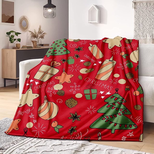 Couvertures de Noël Arbres Rouges Couverture d'Hiver Dessinée à la Main Pin Douce Confortable Couverture Décorative de Noël pour Canapé Lit Cadeau (Couverture Xmas30020-60 x50)