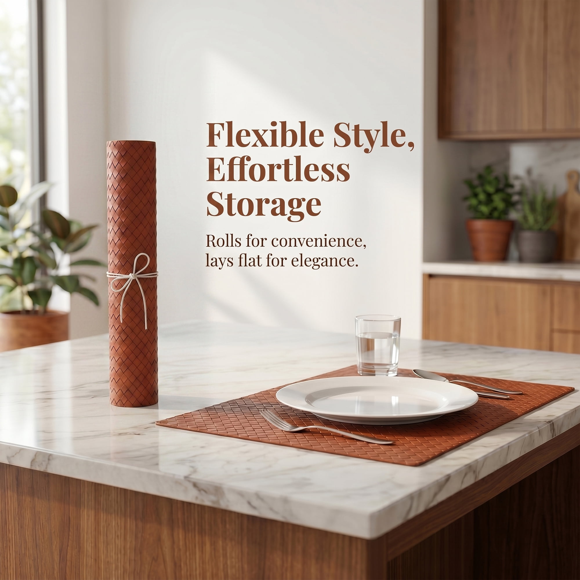 Unique Bargains Set of 6 Leather Placemats for Kitchen Brown 17*12in