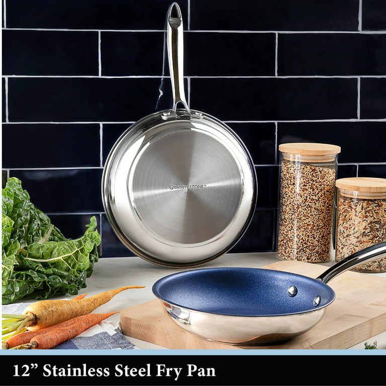 Granitestone Stainless Steel Nonstick 12” Frying Pan, Tri-Ply Base,  Stainless Steel Fry Pan with Nonstick Mineral Coating, 100% PFOA Free, Cool  Touch Handles, Induction, Oven & Dishwasher Safe 