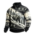 thumbnail image 2 of Men's Quarter Zip Mock Neck Sweatshirt Western Bear Print Long Sleeve Pullover Casual Outdoor Hunting Top Warm Athletic Sweatshirt Black L, 2 of 4