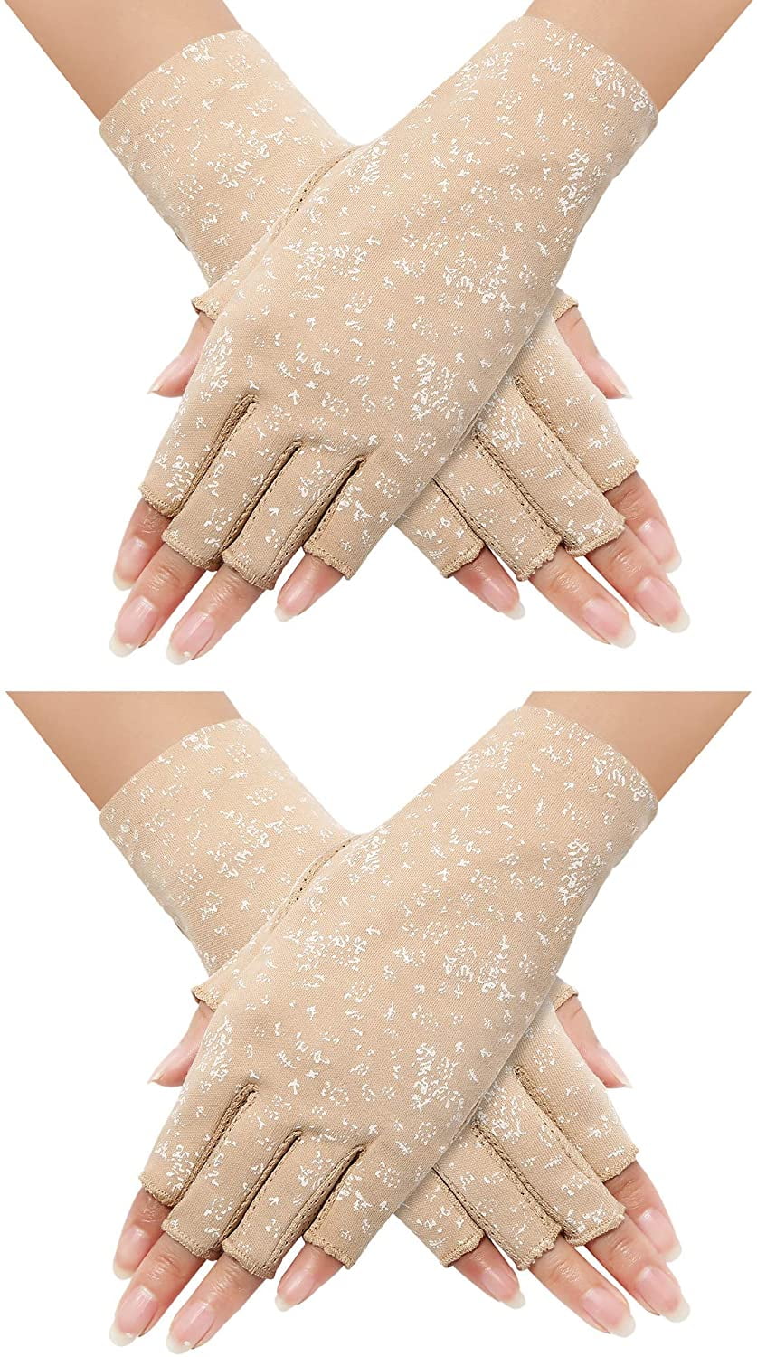 3 Pairs Summer UV Protection Sunblock Gloves Non-Slip Touchscreen Driving Gloves Letter Gloves for Women Girls Black, Gray, Beige 