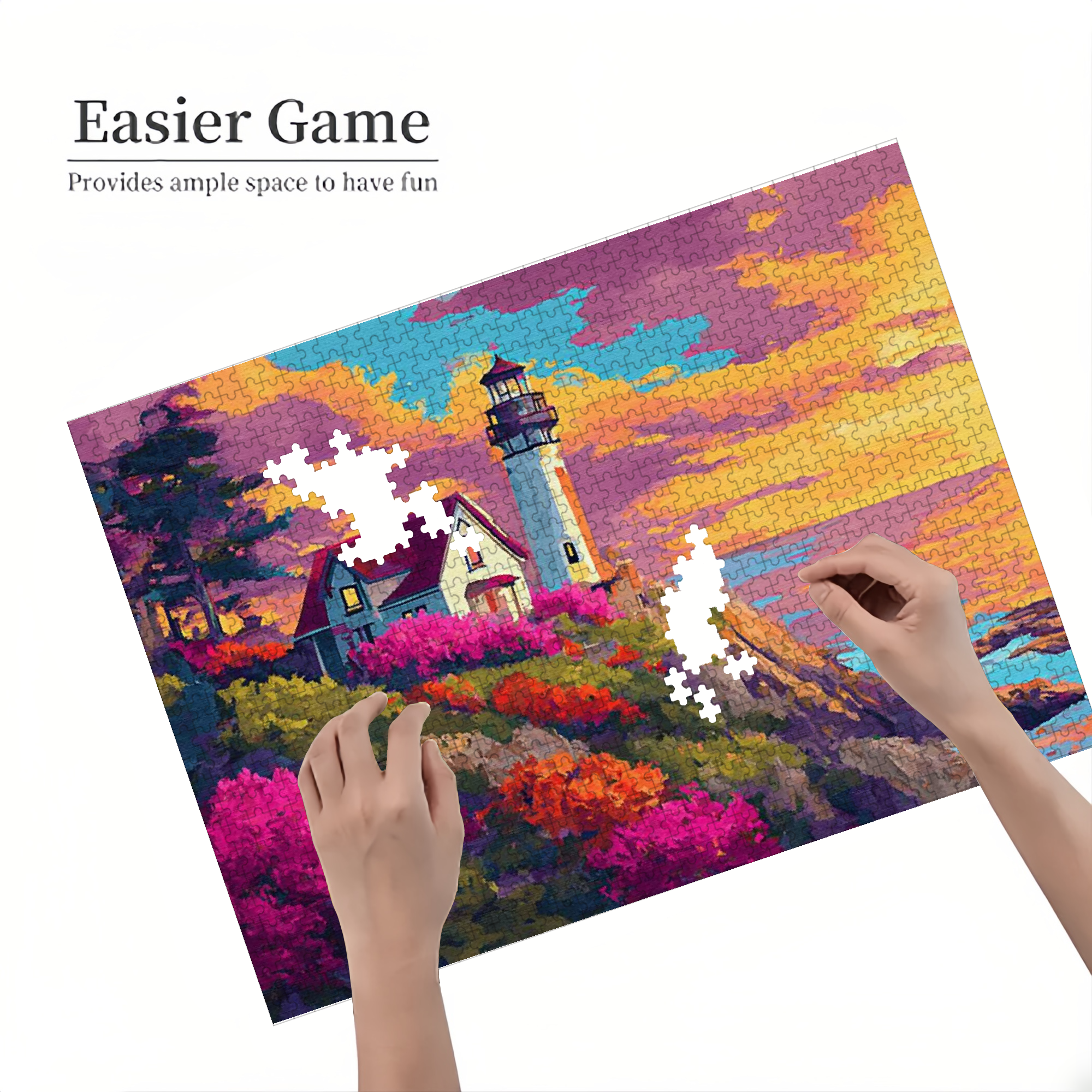 A Box of (1000pcs) Adult Puzzles, with a Gorgeous Sunset Design, Challenging, Suitable. 29.4*19.6 in